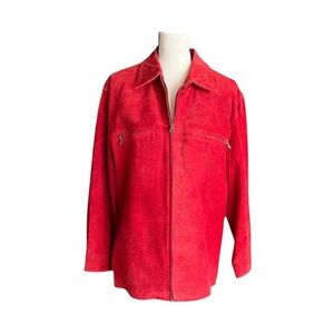 Genuine, leather/suede, red zip up jacket, size medium